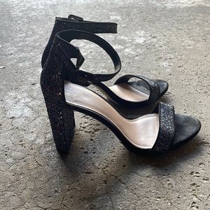 Glittery ankle strap heels